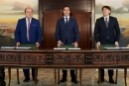 Firma acuerdo de coalición EAJ-PNV-PSE-EE. Andoni Ortuzar, Imanol Pradales, Eneko Andueza