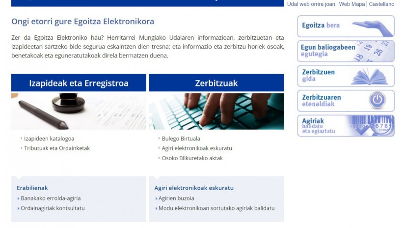 Mungiak izapide elektroniko-administratiboak udal web-orriaren bidez egiteko aukera ematen du Mungiak izapide elektroniko-administratiboak udal web-orriaren bidez egiteko aukera ematen du